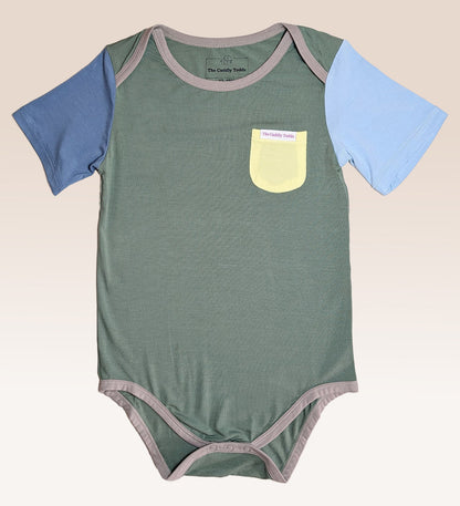 Colourblock Bamboo Onesie (Army Green)