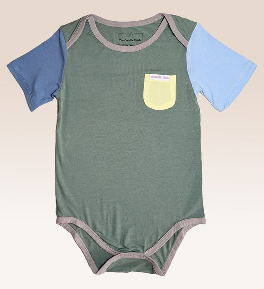 Colourblock Bamboo Onesie (Army Green)