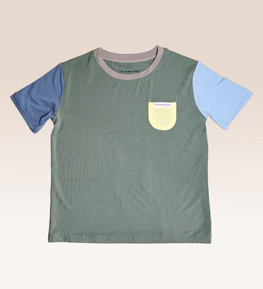 Colourblock Bamboo Pocket Tee (Army Green)